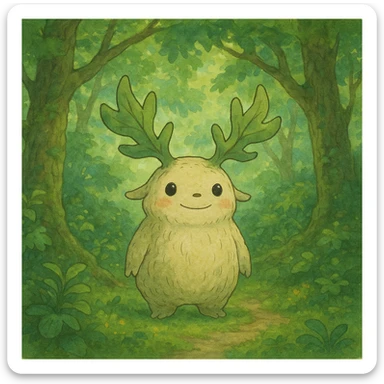 a whimsical forest spirit in Ghibli style sticker