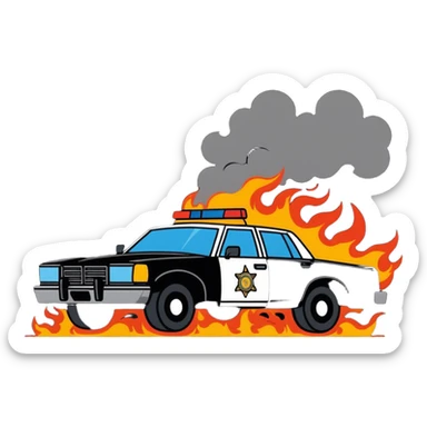 Burning police car ￼ sticker
