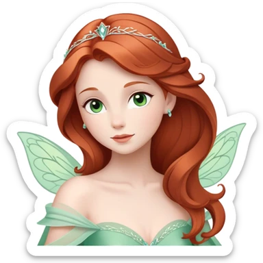 Cinematic Timeless Sleeping Beauty Portrait Emoji, rendered in a clean, vector style. Depict Aurora with delicate porcelain skin, elegantly arranged auburn hair, and a serene, graceful expression, dressed in her iconic gown. The design features bold, simplified shapes, a soft, enchanting glow, and a subtle glowing outline, capturing her timeless, fairy-tale beauty. sticker