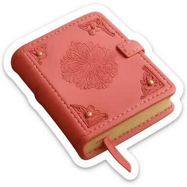 Remove the background, keep only the pink leather-bound diary, realistic and detailed, with transparent background. sticker
