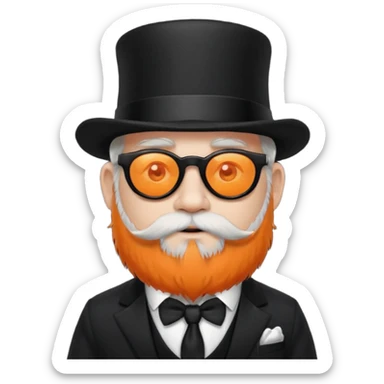 dwarf with a beard, a hairy body black sunglasses and a black top hat on his head. He also has a black tie on his chest. His nose is orange and his skin is pale white. sticker