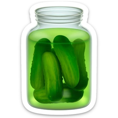 Pickles in a jar with green juice sticker