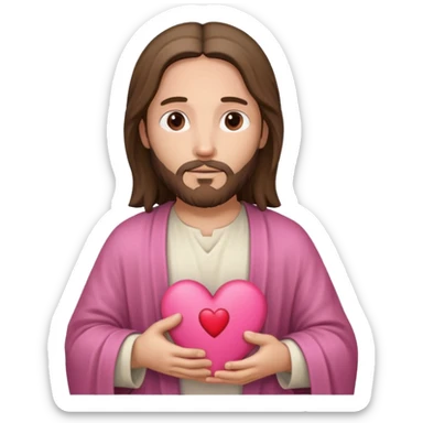 Jesus with a pink bible and a heart sticker