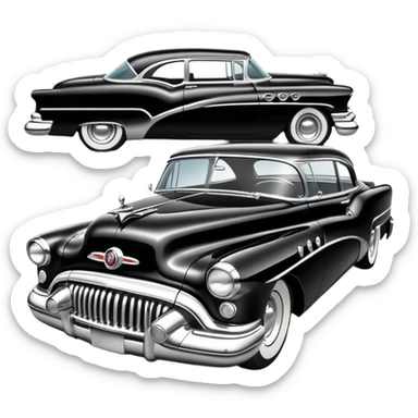 classic hot rod car, 1950s Buick Century influence, black and white colors sticker