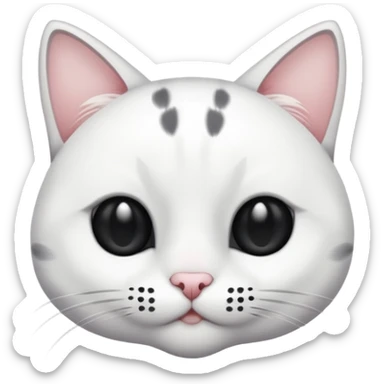 white cat with three black spots on its face, simple and clear design sticker