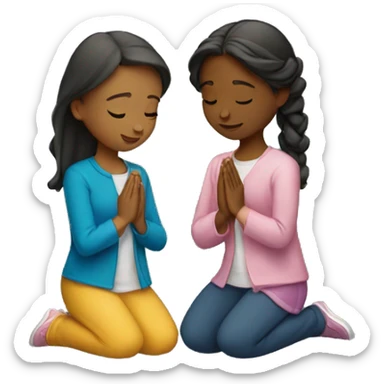 Two girls praying together kneeling  sticker