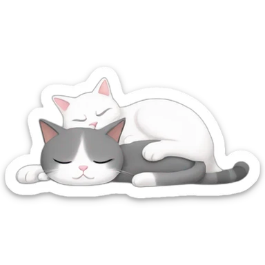 grey and white cat sleeping with other cat sticker