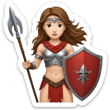 long haired woman spartan warrior holding spear and shield sticker