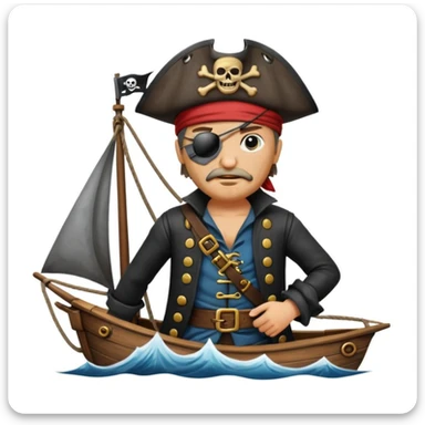 pirate with eye sailing a ship in strom sea background sticker
