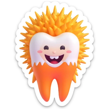 cartoon tooth with spiky hair gel, energetic and cute sticker