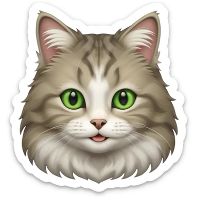 Siberian forest cat grey and white with white around eyes and green eyes smiling sticker