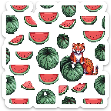 tiger hiding behind watermelon sticker