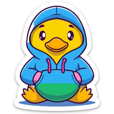 Cute yellow rubber duck wearing a colorful hoodie sticker