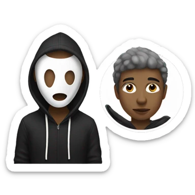 Male artist painting wearing white drama mask and black hoodie  sticker