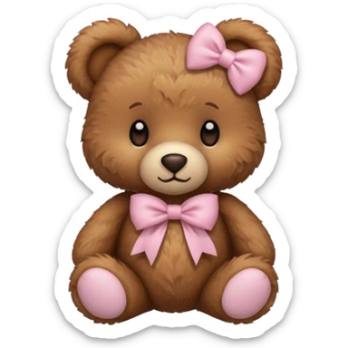 Brown teddy bear with a light pink bow sticker
