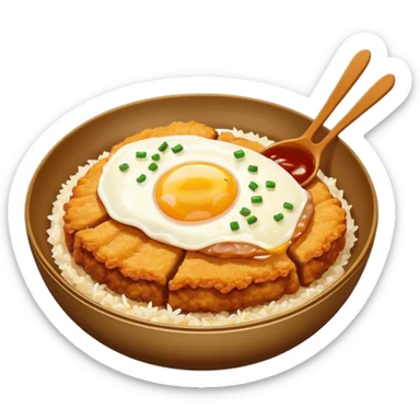 katsudon in a bowl with sauce on top sticker