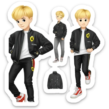 Kpop idol group nct dream name jeno wear a ferrari jacket  sticker