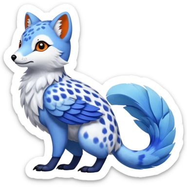 Arctic-Fox-Snow-Leopard-Blue-Tang-Fish-Hyacinth-Macaw-Fakémon-Pokémon-fusion-hybrid-animal-creature, full body sticker