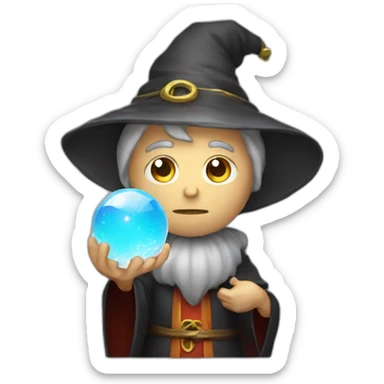 mage with thinking face holding crystal ball sticker