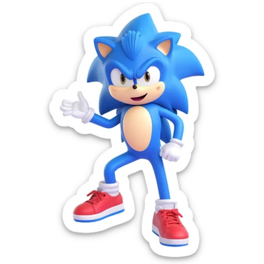Sonic the Hedgehog, blue cartoon hedgehog with red shoes, energetic pose, 3D emoji style sticker