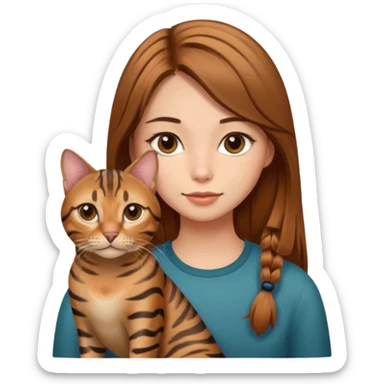 Girl with bengal cat, the girl should have brown straight hair  sticker