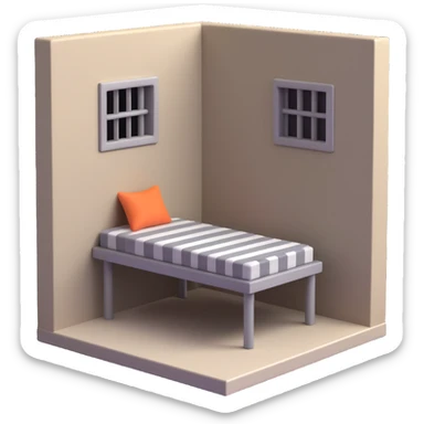 Add a 3D emoji style prison cell background to the image, with smooth shading and vibrant colors. sticker