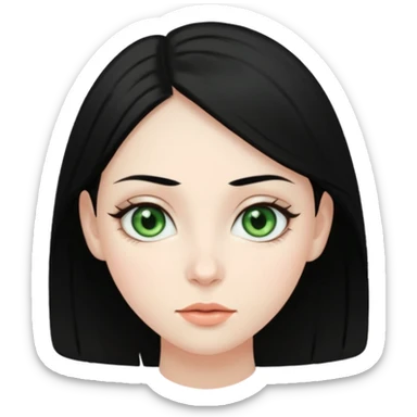 pale girl with black hair and green almond eyes sticker