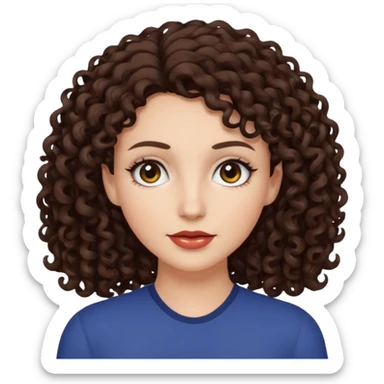 White woman with dark brown curly hair. and black eyes sticker