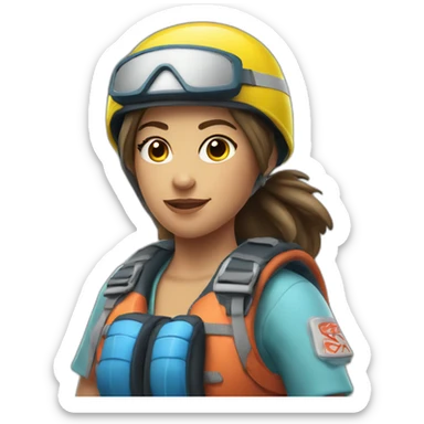 rafting girl wearing helmet and vest posing with paddle sticker