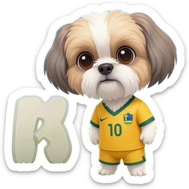 white and light brown shih zhu wearing a Australia soccer jersey v neck 2026 work cup sticker