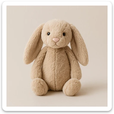 jellycat bashful bunny plush toy in beige, sitting pose, floppy ears, neutral background sticker