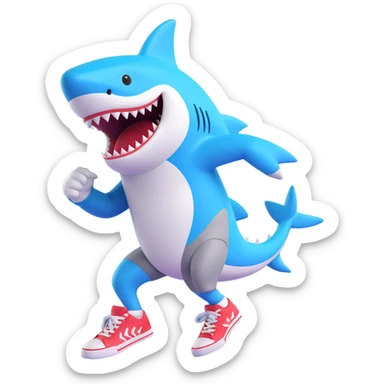 a shark wearing Nike-style sneakers, dynamic pose, fun and energetic sticker