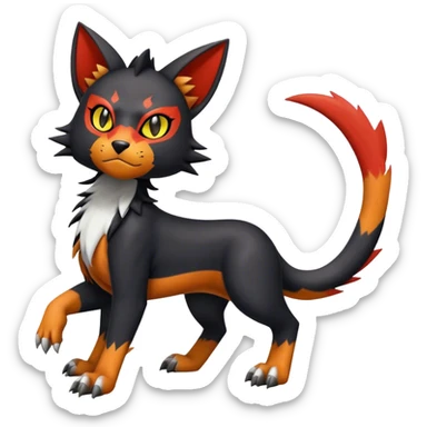 Cool edgy Torracat-Houndour-Litten-Digimon, full body sticker