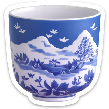 traditional Chinese tea cup with blue and white porcelain design without handle sticker