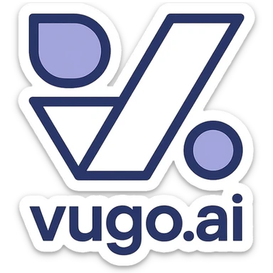 logo for vugo.ai, bold geometric shapes, futuristic, minimal color palette, tech company vibe sticker