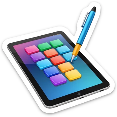 A digital pen drawing colorful rectangules on a tablet sticker