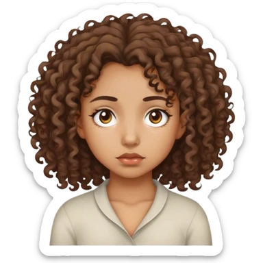 Tired eyes mixed race girl medium curly hair  sticker