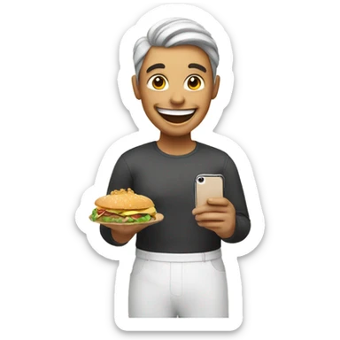 happy person showing food on a smartphone  sticker