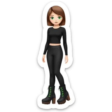 Create a Mistress with brown hair, green eyes, platform boots and black leggings and top sticker