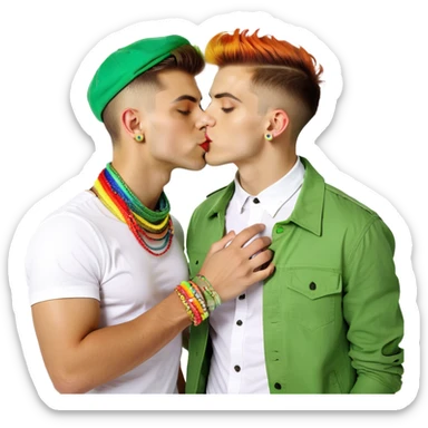 Two kissing gay young men sticker