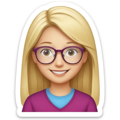 je voudrai un emoji d'une fille aux cheveux longs et blonds avec des lunettes entrain de PASSER DES MOMENTS EN FAMILLE sticker