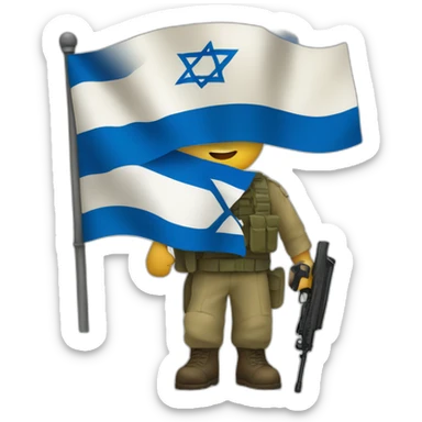 A soldier holds the flag of the State of Israel sticker