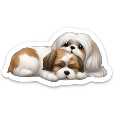 Shih tzu dog and human lady sleeping on couch sticker