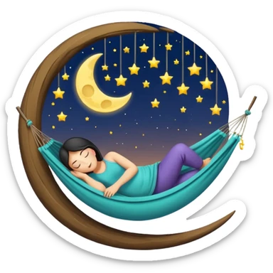 crescent moon used as hammock with human character sleeping in it sticker