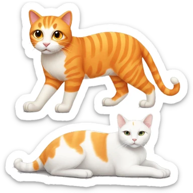 One orange big cat - and- one small white cat sticker