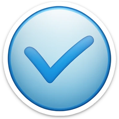 a small, blue checkmark inside a circular blue background. The checkmark is white, simple, and slightly curved with sharp edges. The circle is solid blue, and the checkmark is centered within the circle. sticker