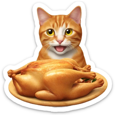 Ginger Cat eating roast chicken  sticker