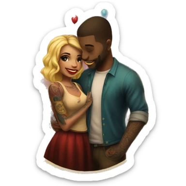 Romantic carnival date for beautiful tattooed couple sticker
