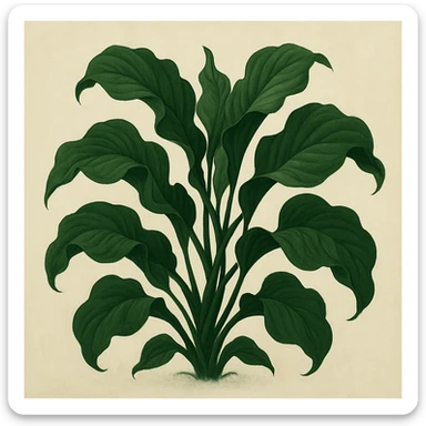 dark green organic plant with natural flowing shapes, lush leaves, no pot, minimal background sticker