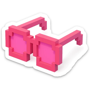Voxel-style pink glasses with pink lenses, no background, following the silhouette from the reference image, with a different design. sticker